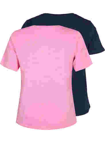 Set van 2 basic t-shirts in katoen, Rosebloom/Navy B, Packshot image number 1