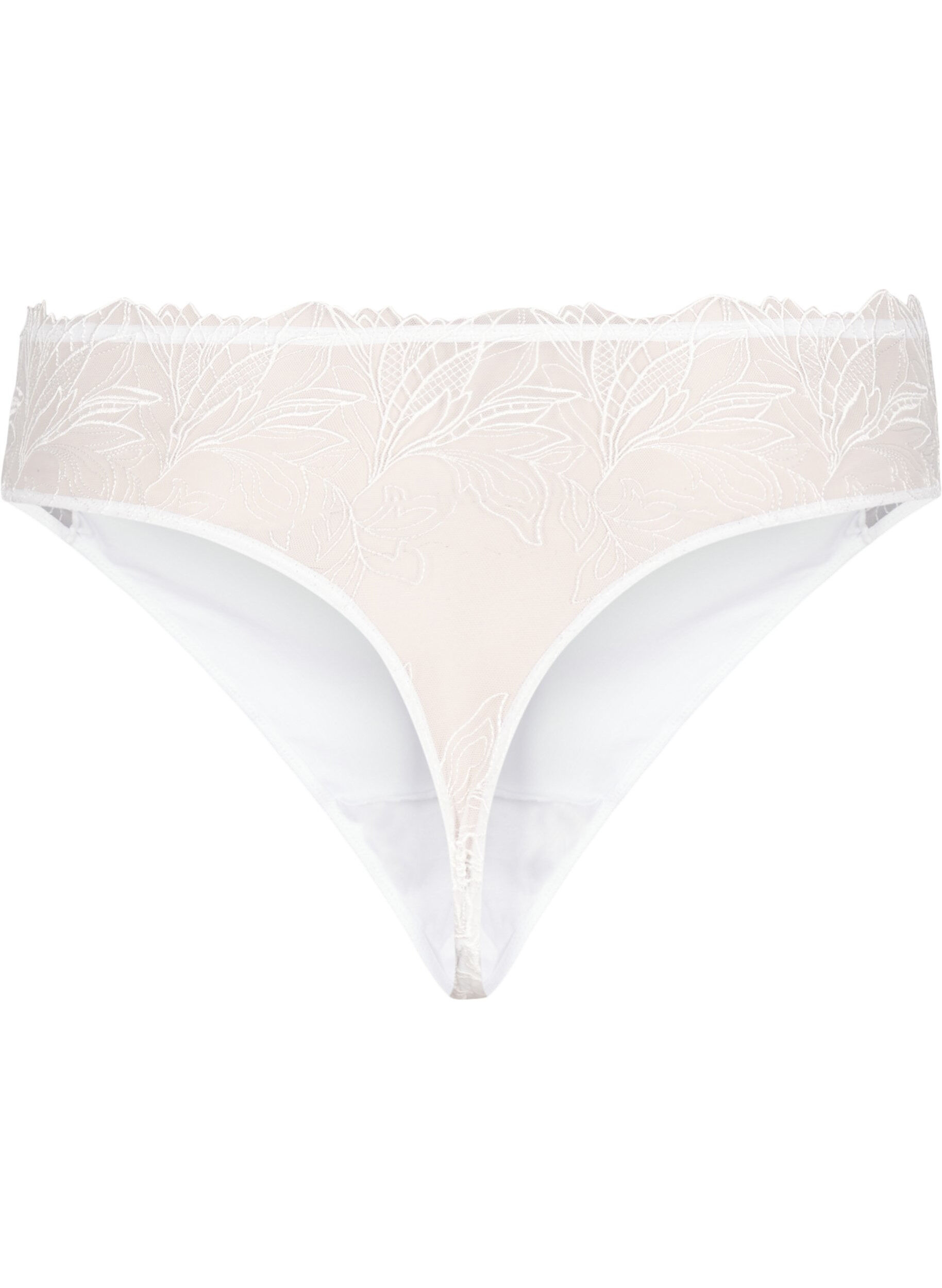 ZizziMicrovezel string met kanten details, Wit, Packshot image number 1