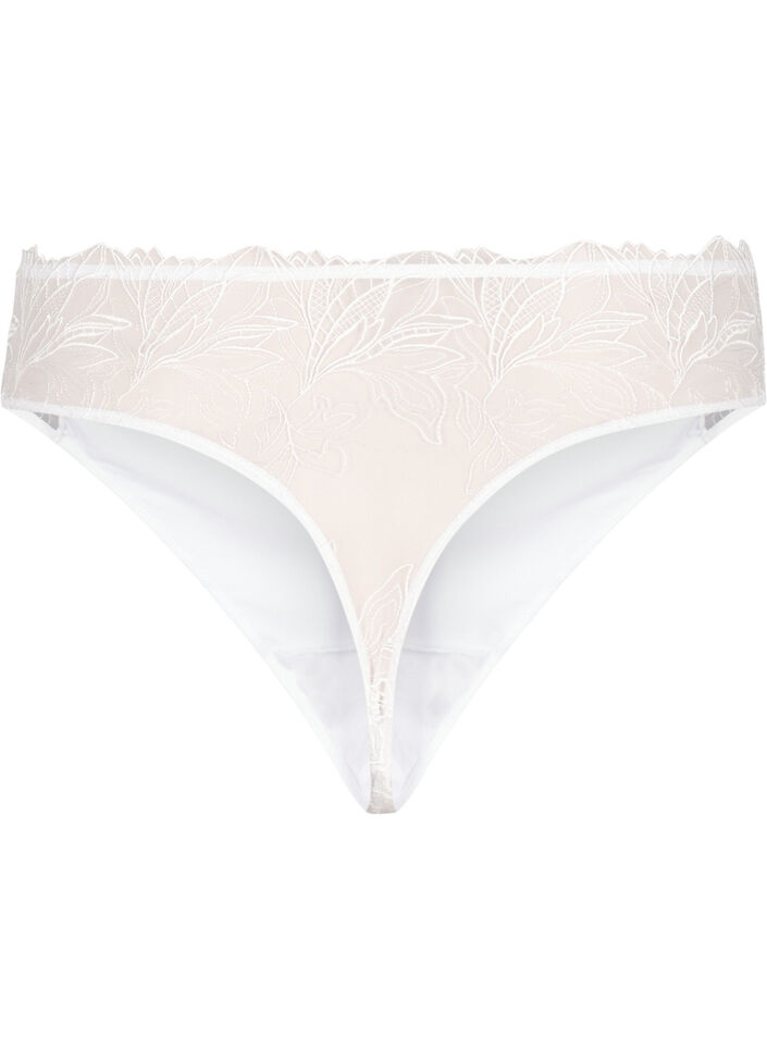 Microvezel string met kanten details, Wit, Packshot image number 1
