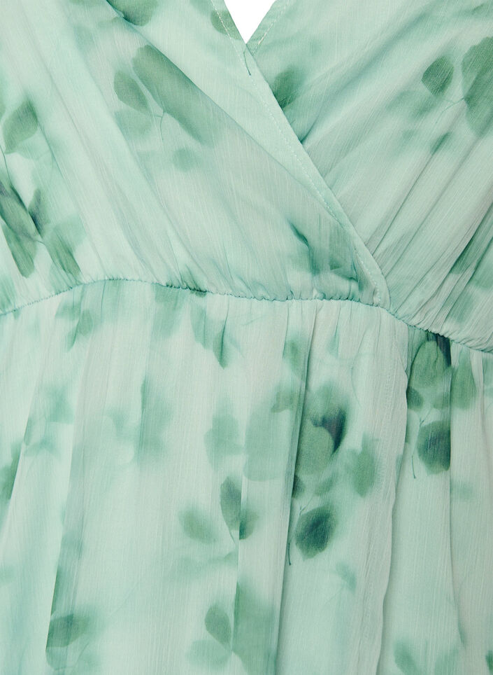 Lange chiffon jurk met bloemenprint en korte mouwen, Groen, Packshot image number 2