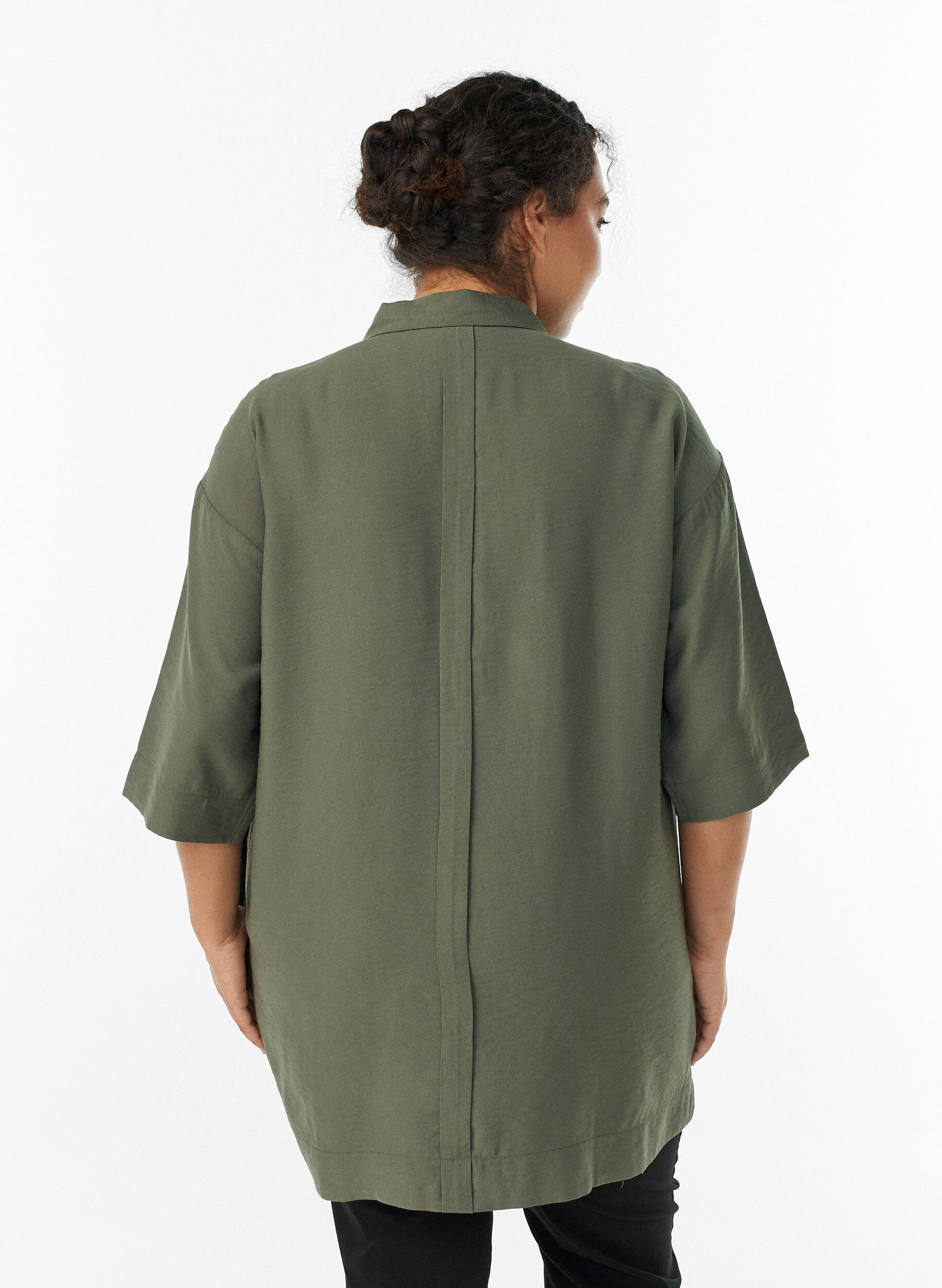 Zizzi Tunic in viscose met zakken en kraag, Groen, Model image number 2