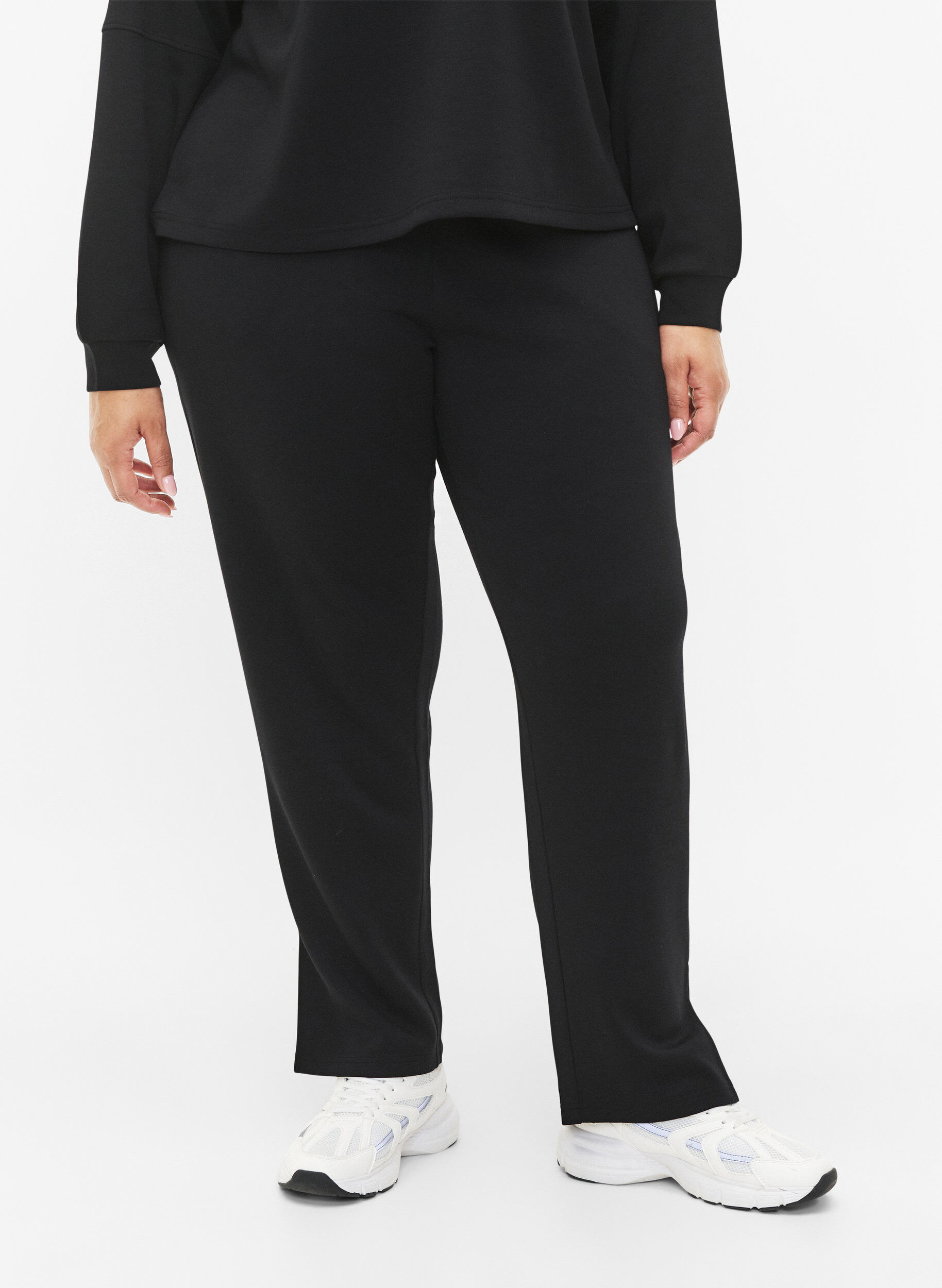 Zizzi Broek in modalmix met split, Black, Model image number 2