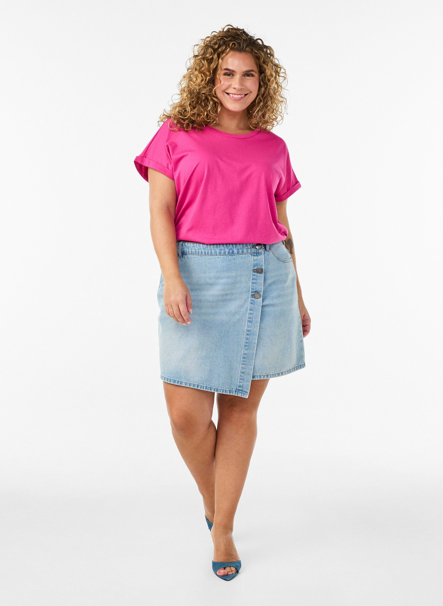 ZizziT-shirt met korte mouwen van katoenmix, Roze, Model image number 1