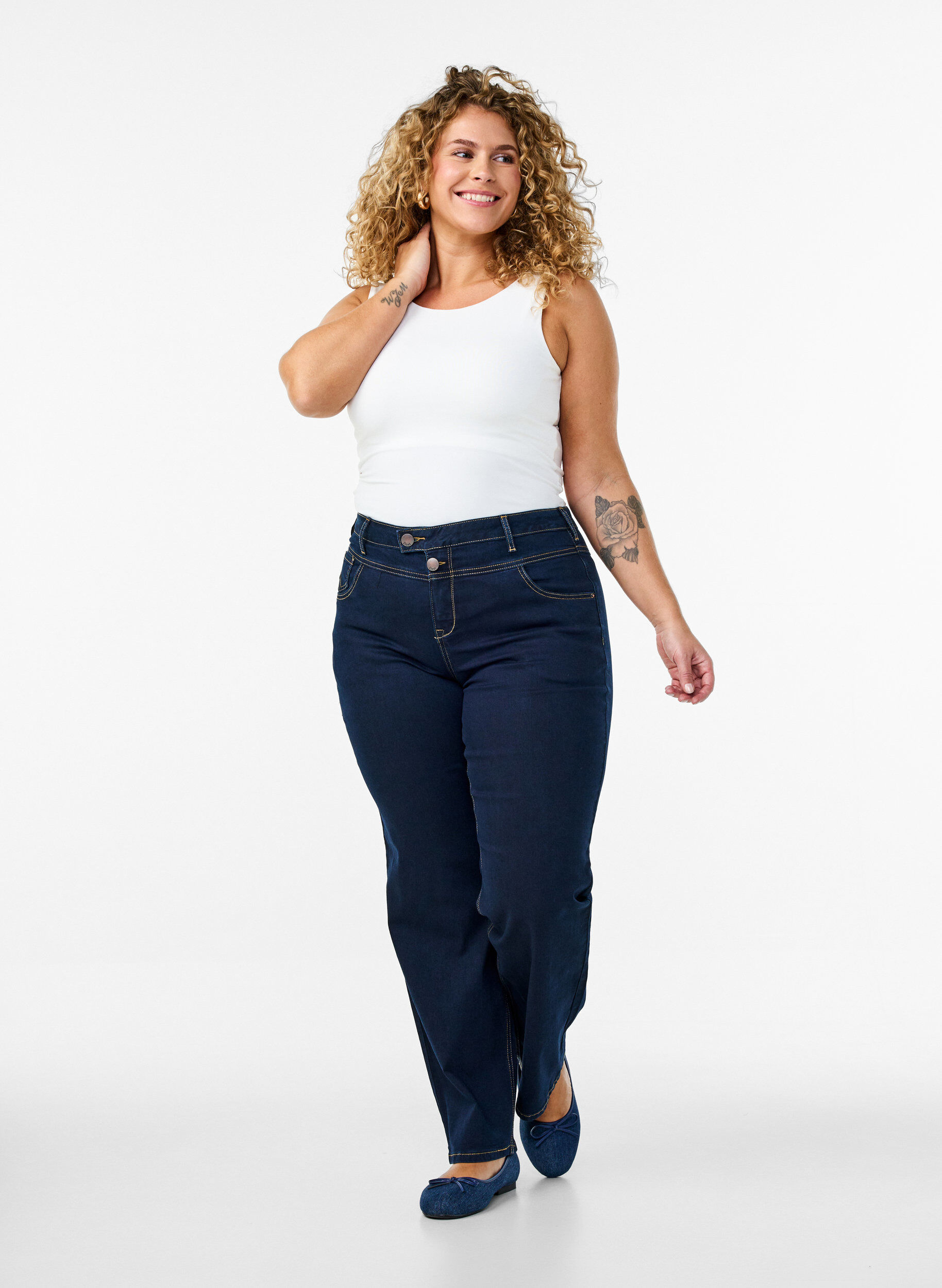 ZizziRegular fit Gemma jeans met hoge taille, Blauw, Model image number 0