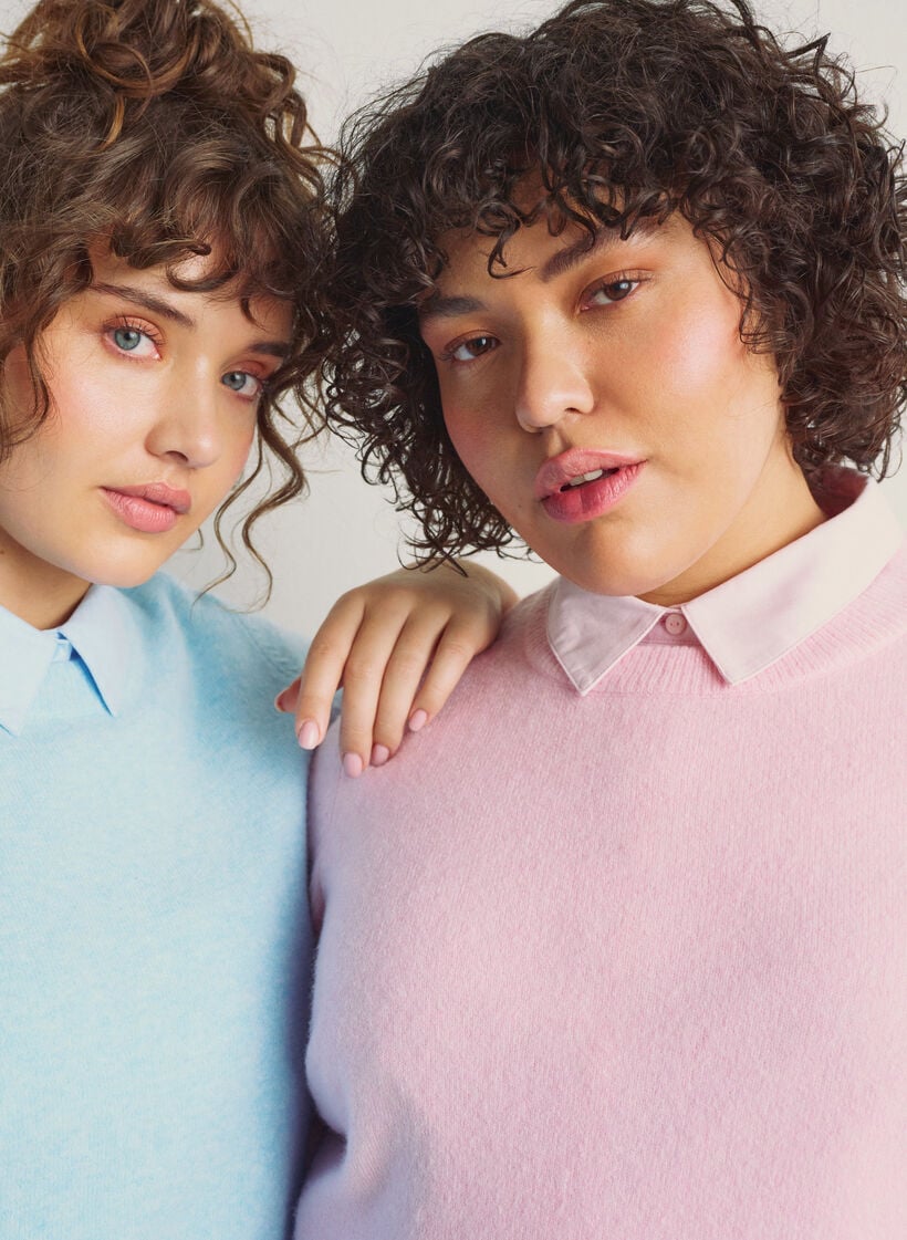 Gebreide blouse met korte mouwen, Roze, Image