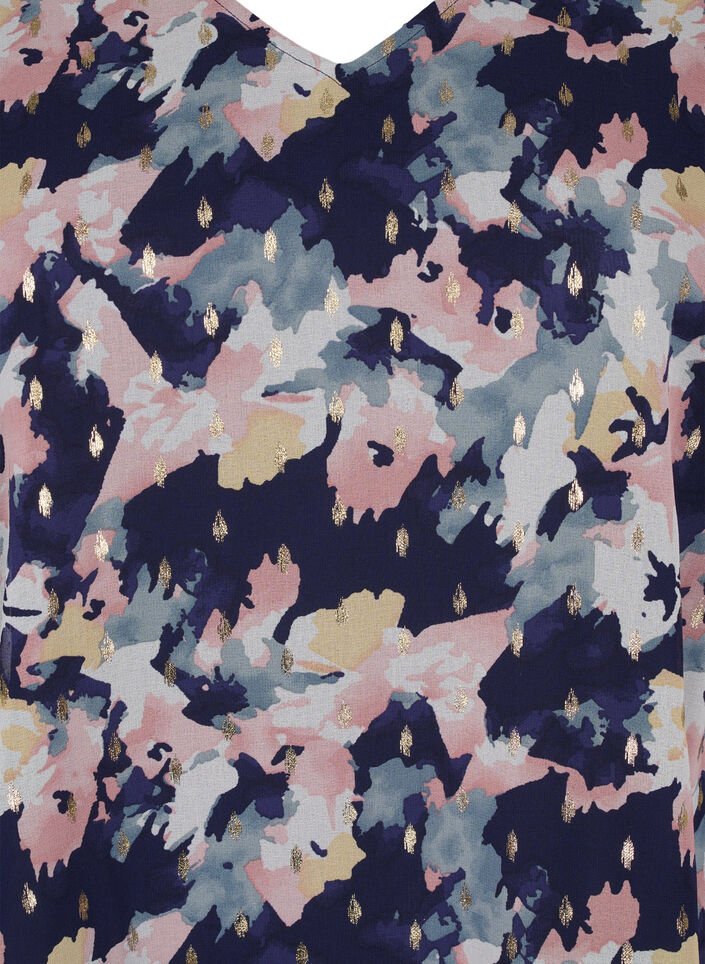 Gebloemde blouse met lange mouwen en V-hals, Night Sky AOP Flower, Packshot image number 2