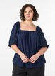 Blouse met korte pofmouwen en een opengewerkt patroon, Blauw, Model image number 0