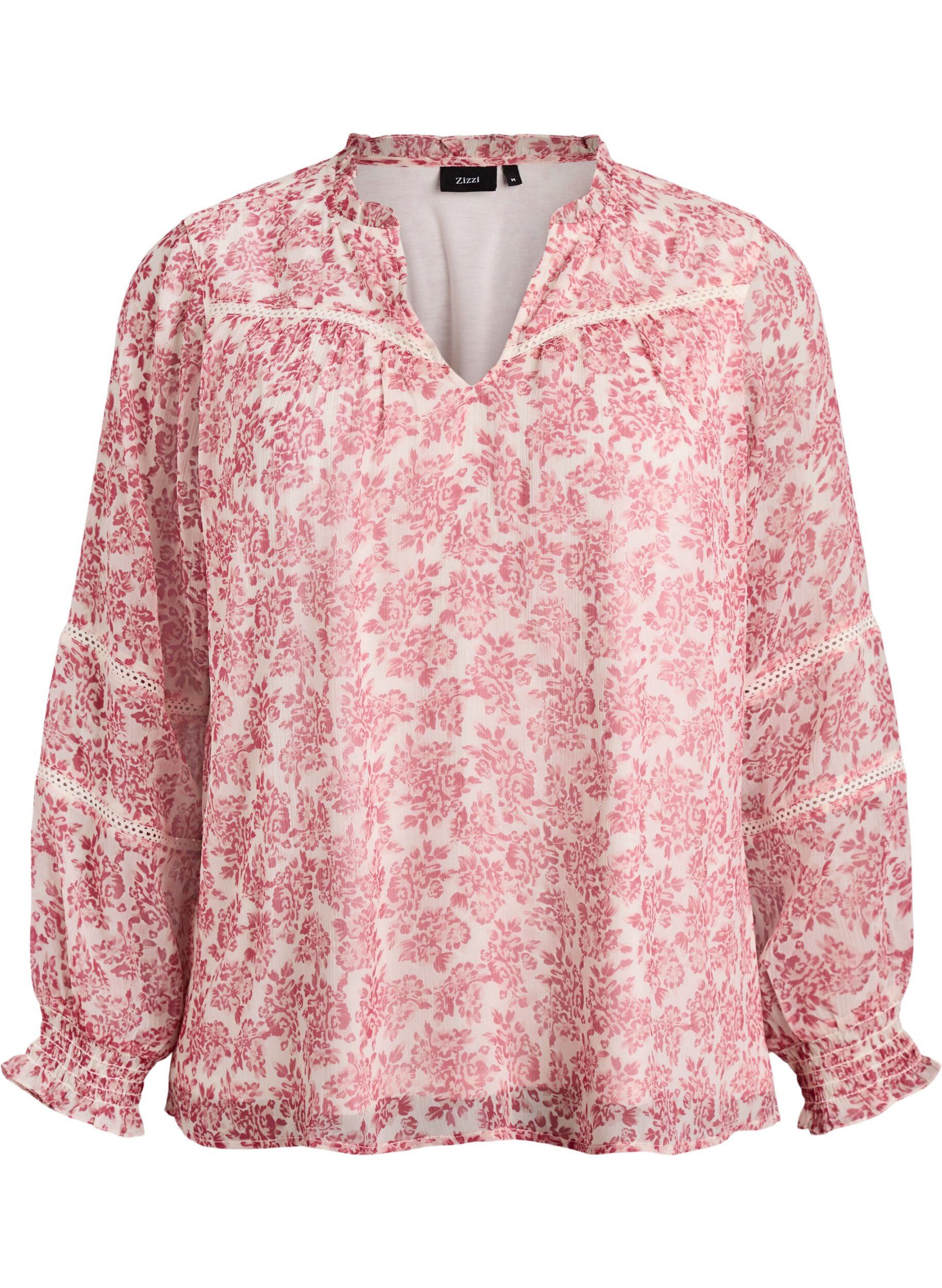 Chiffonblouse met bloemenprint en gehaakte bies