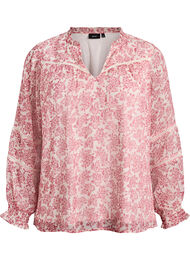 Chiffonblouse met bloemenprint en gehaakte bies, Rood