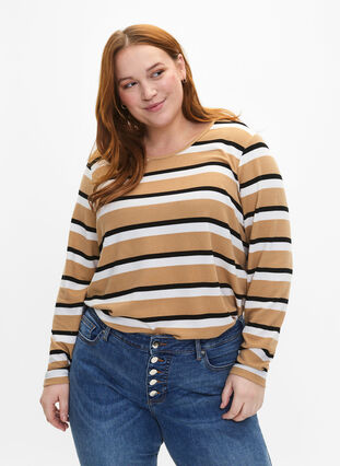 Gestreepte blouse met lange mouwen, Stripe, Model image number 0