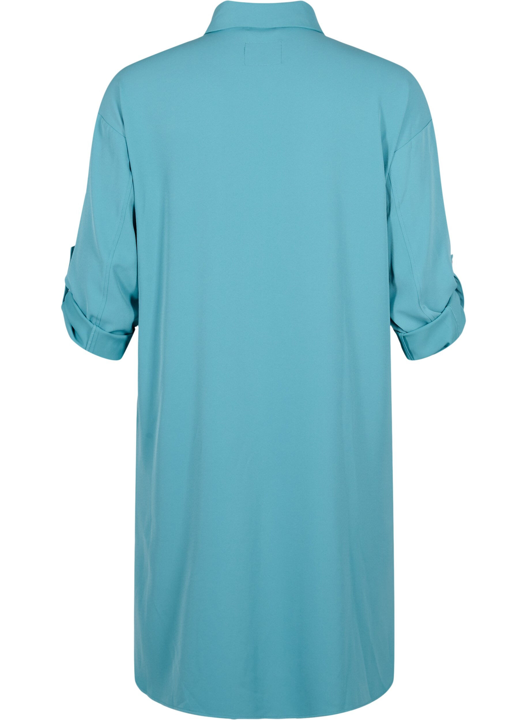 Zizzi Lang overhemdjasje met knoopsluiting, Brittany Blue, Packshot image number 1