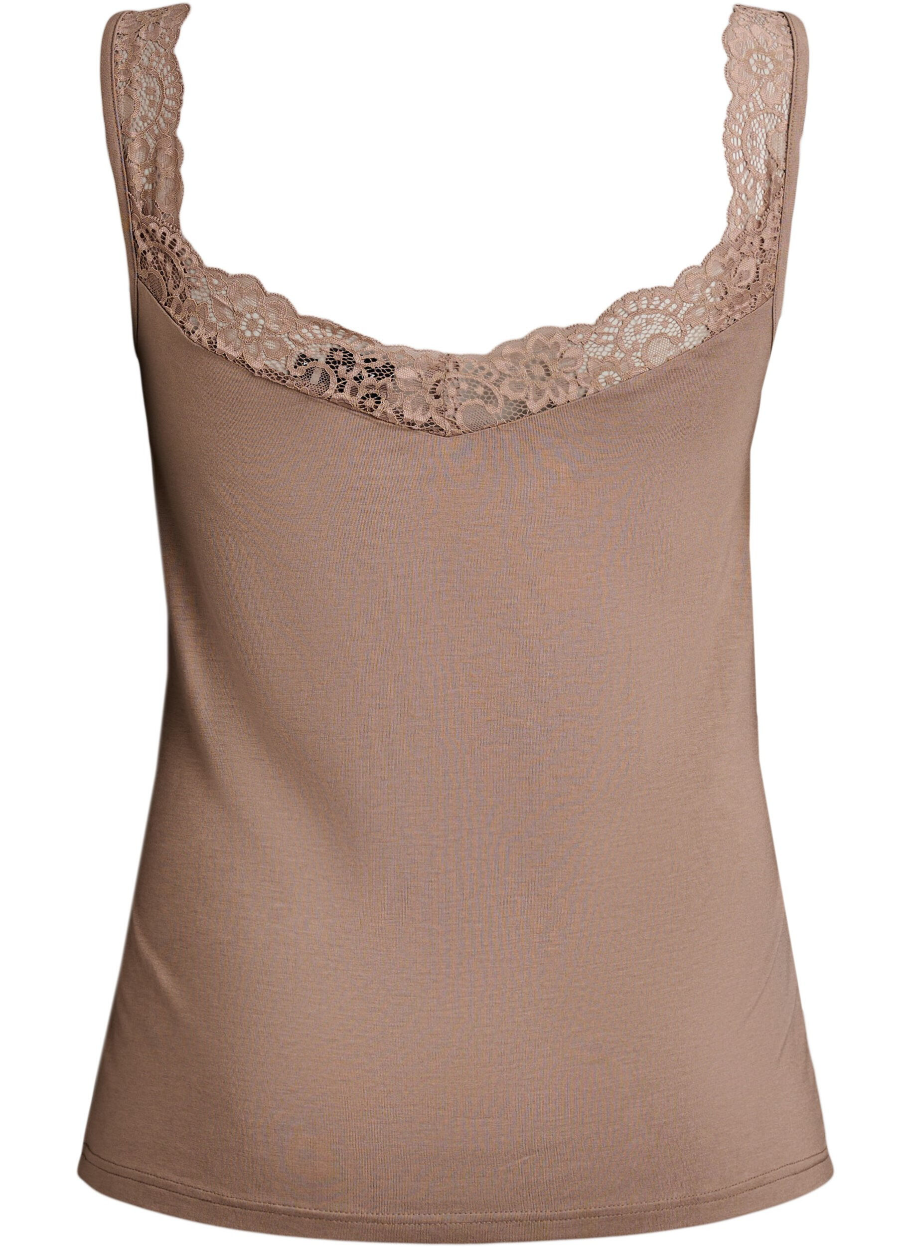 Zizzi Viscose top met kanten rand, Beige, Packshot image number 1