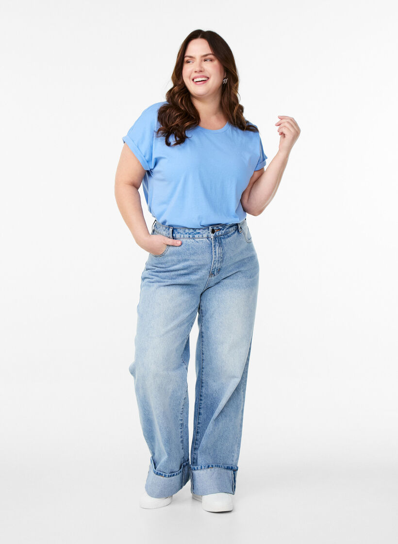 T-shirt met korte mouwen van katoenmix, Blauw, Model image number 1
