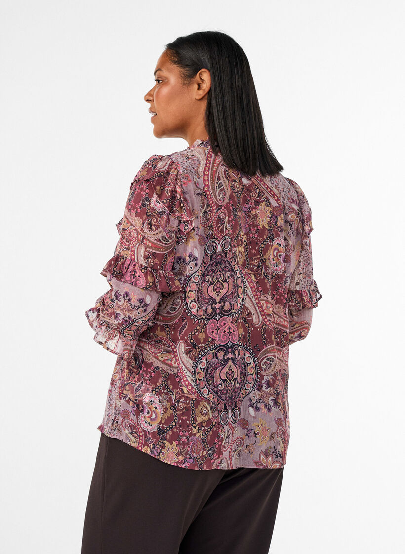 Blouse met paisleyprint en ruchesdetails, Paars, Model image number 2