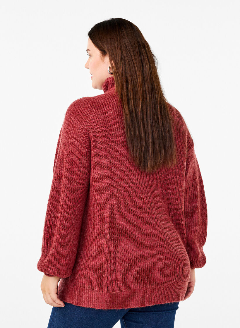 Gebreide trui met hoge hals en rits, Rood, Model image number 2