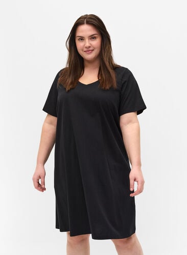 Katoenen jurk met korte mouwen, Black, Model image number 0