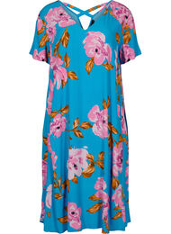 Viscose midi-jurk met bloemenprint, Blue Pink Flower