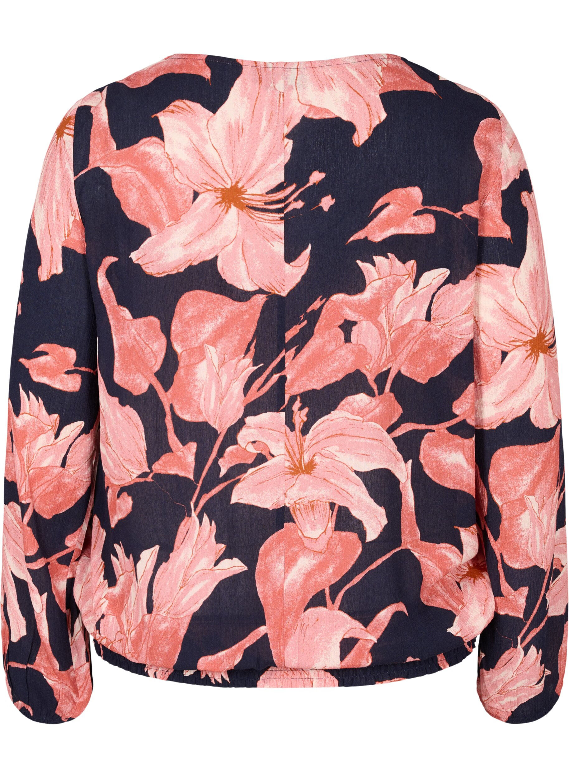 Zizzi Viscose blouse met smok, N. Sky Sketch Flower, Packshot image number 1