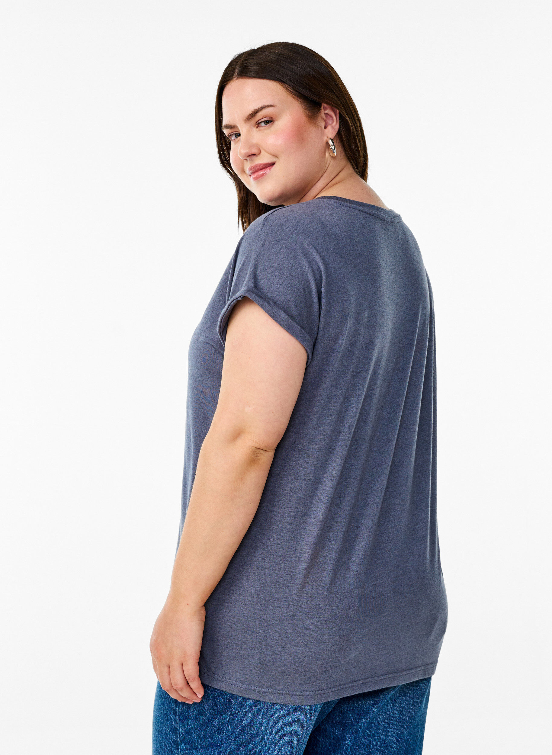 Zizzi Los T-shirt met ronde hals, Blauw, Model image number 2