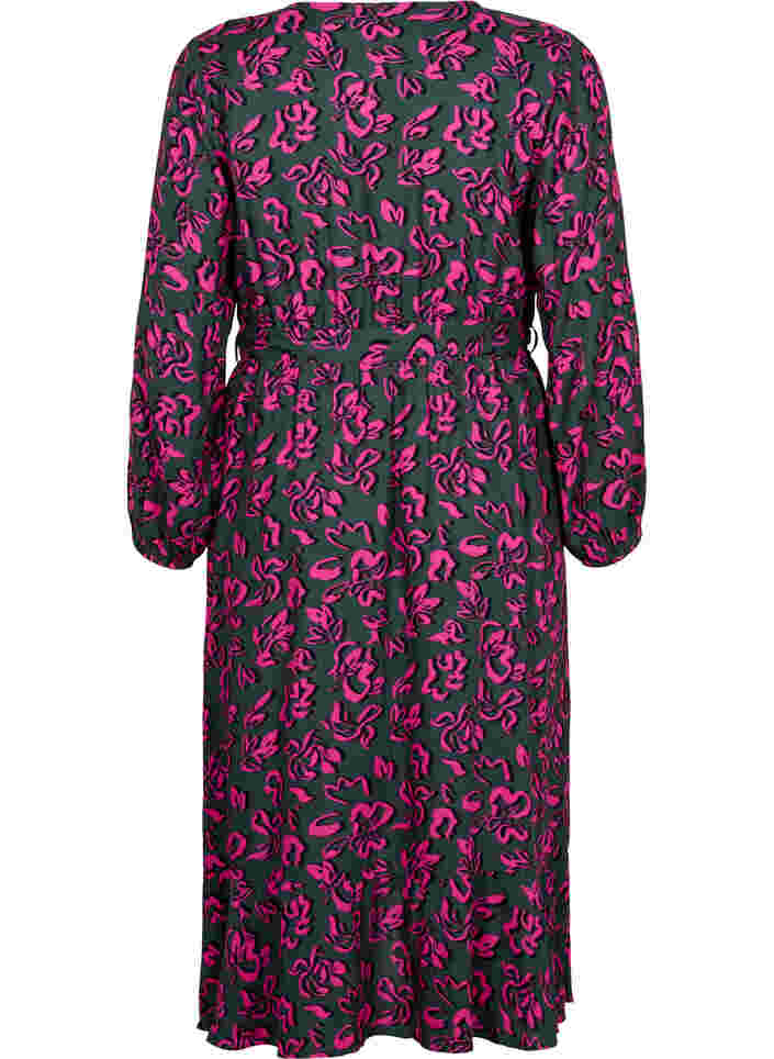 Midi-jurk met print van viscose met wikkeleffect, Deep Forest AOP, Packshot image number 1