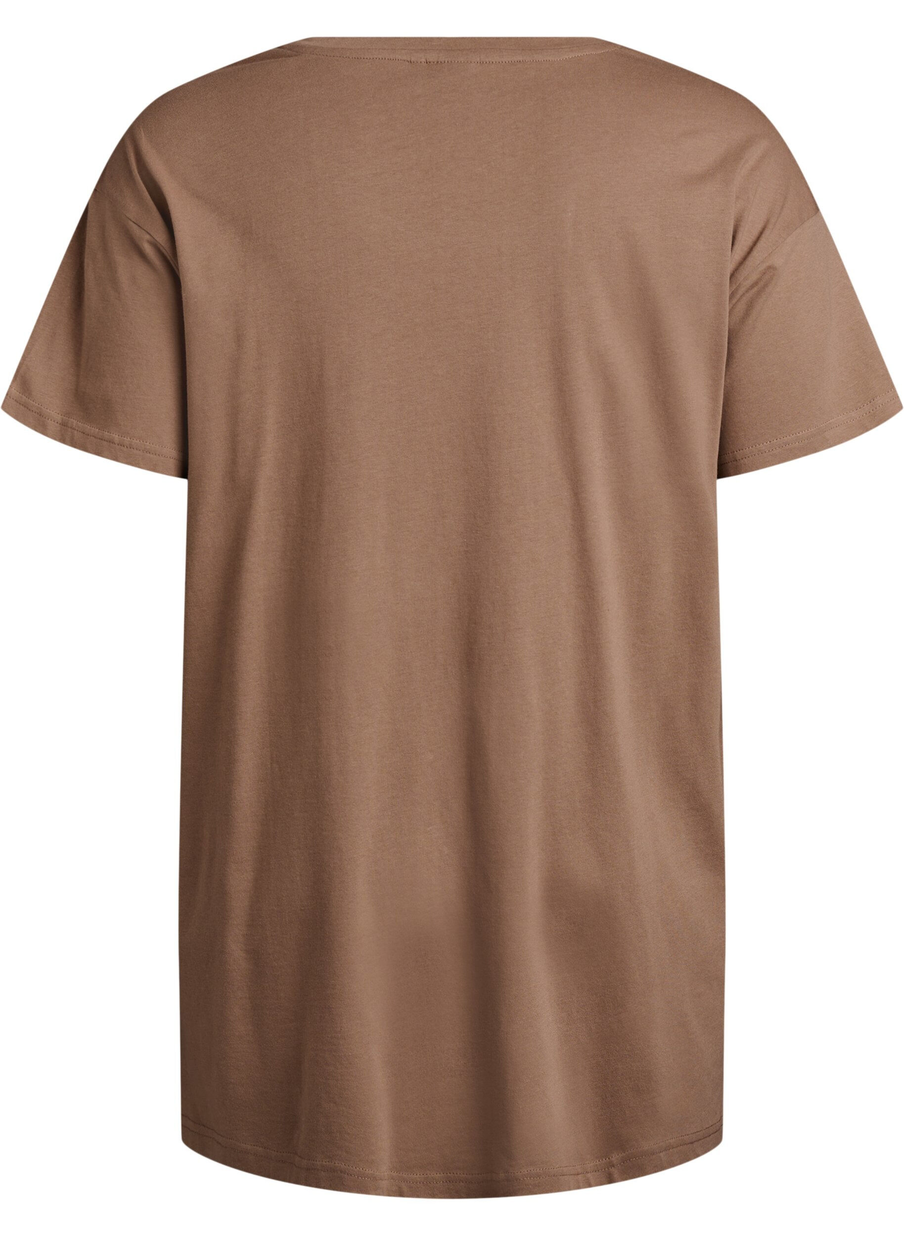 Zizzi Lang nachthemd-T-shirt in biologisch katoen met print, Beige, Packshot image number 1