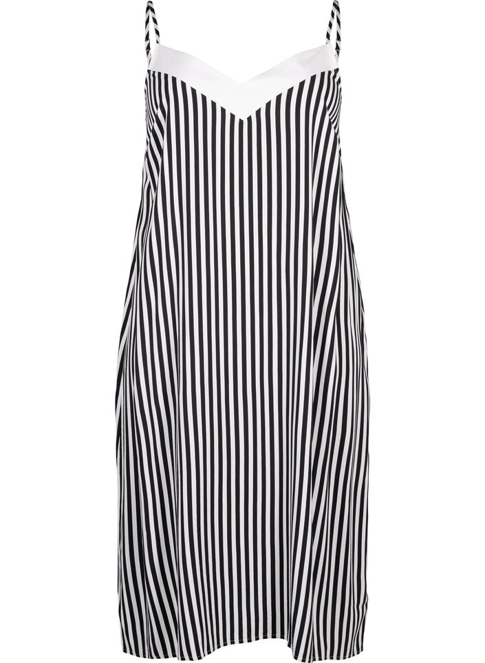 FLASH - Gestreepte bandjesjurk van viscose, Black White Stripe, Packshot image number 0