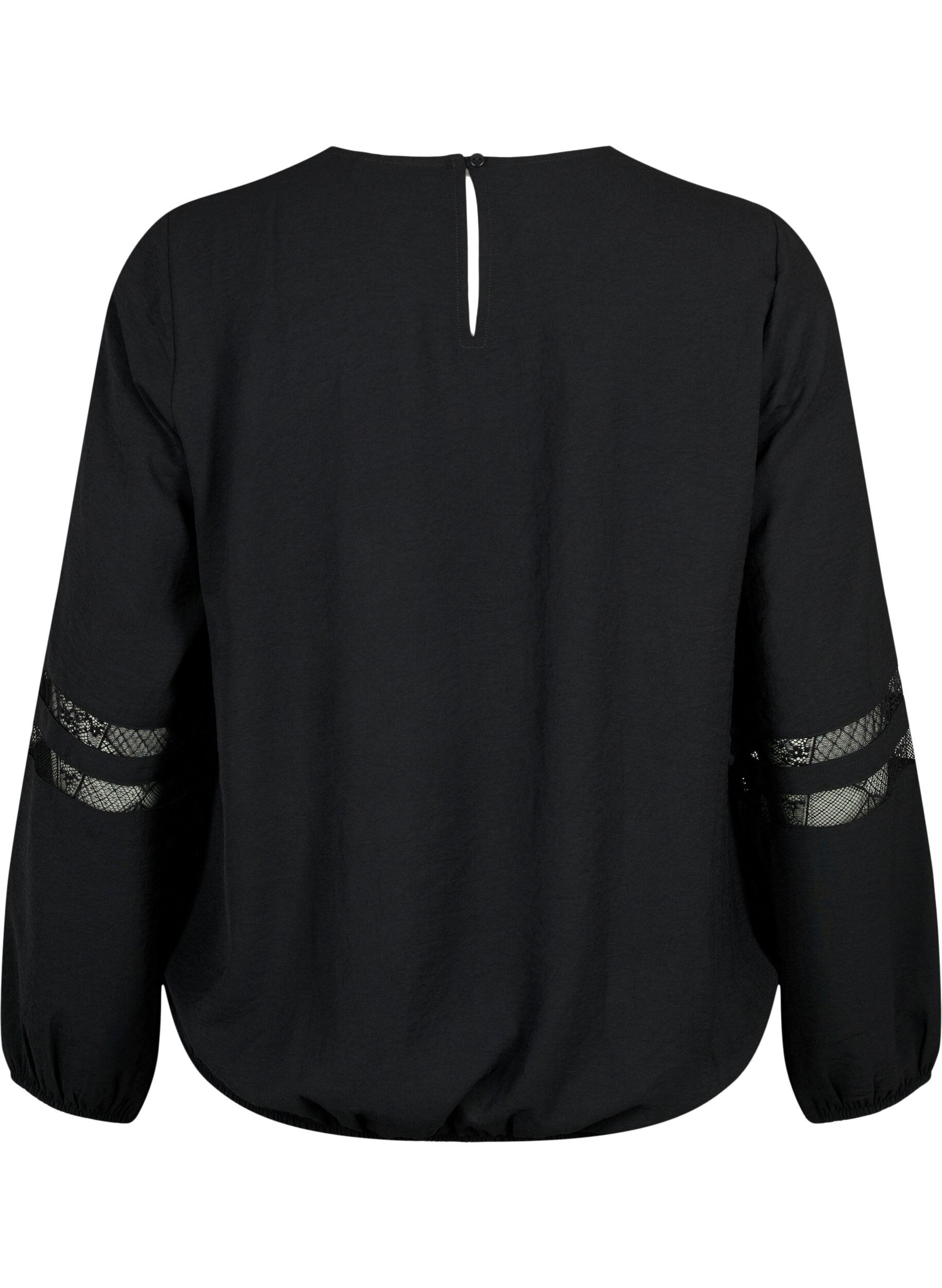 Zizzi Blouse met lange mouwen en kant, Black, Packshot image number 1