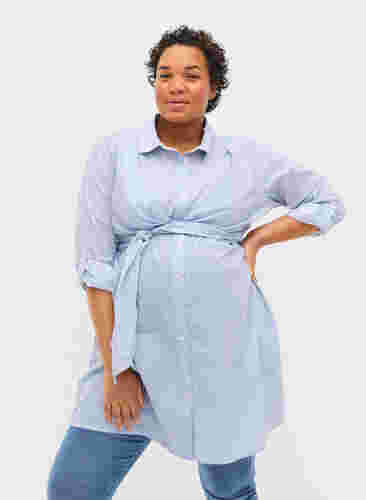Zwangerschapsjurk van katoen, Blue Stripe, Model image number 0