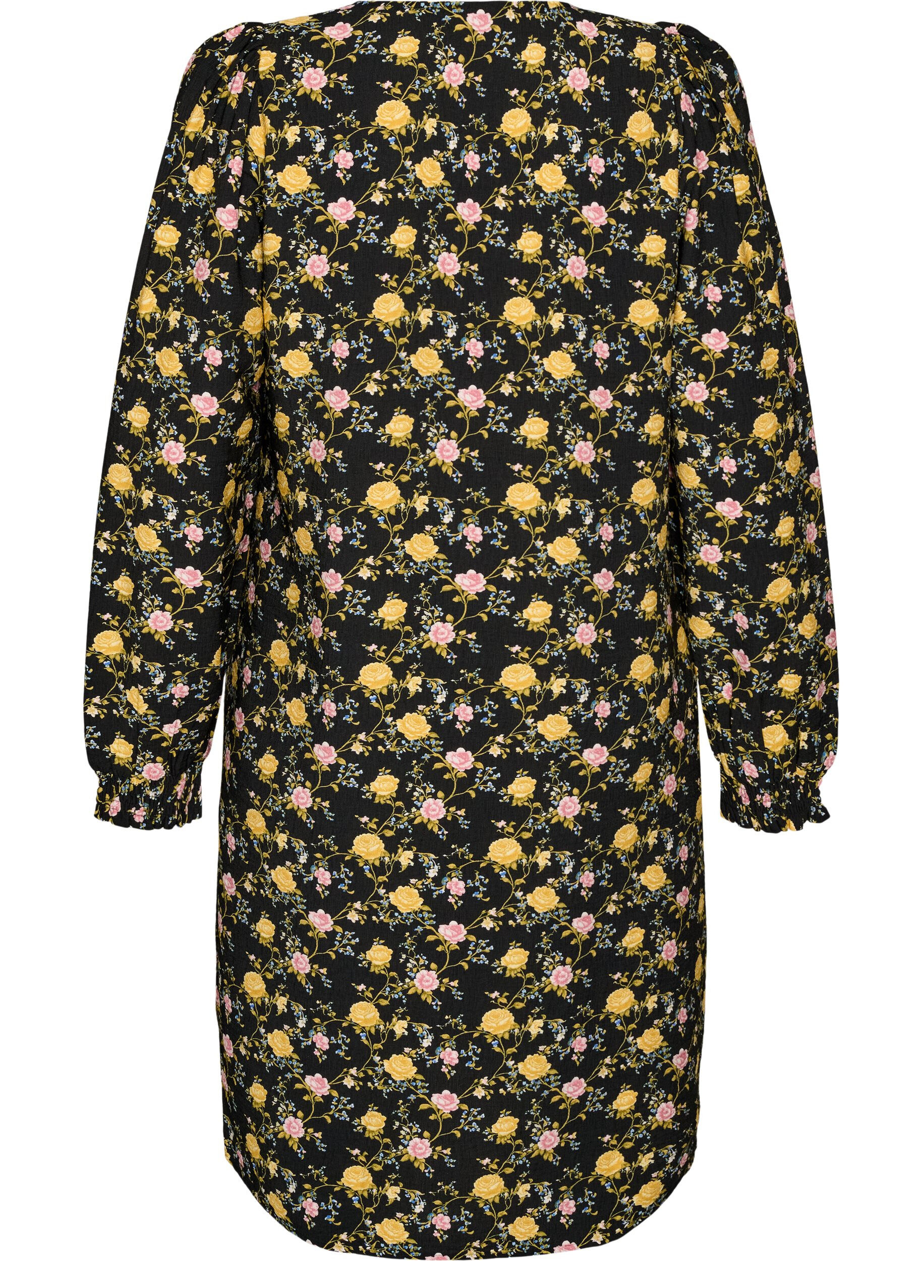 ZizziJurk van viscose met patroon en lange mouwen, Zwart, Packshot image number 1