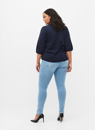 Super slim Amy jeans met opvallende stiksels, Light blue, Model image number 1