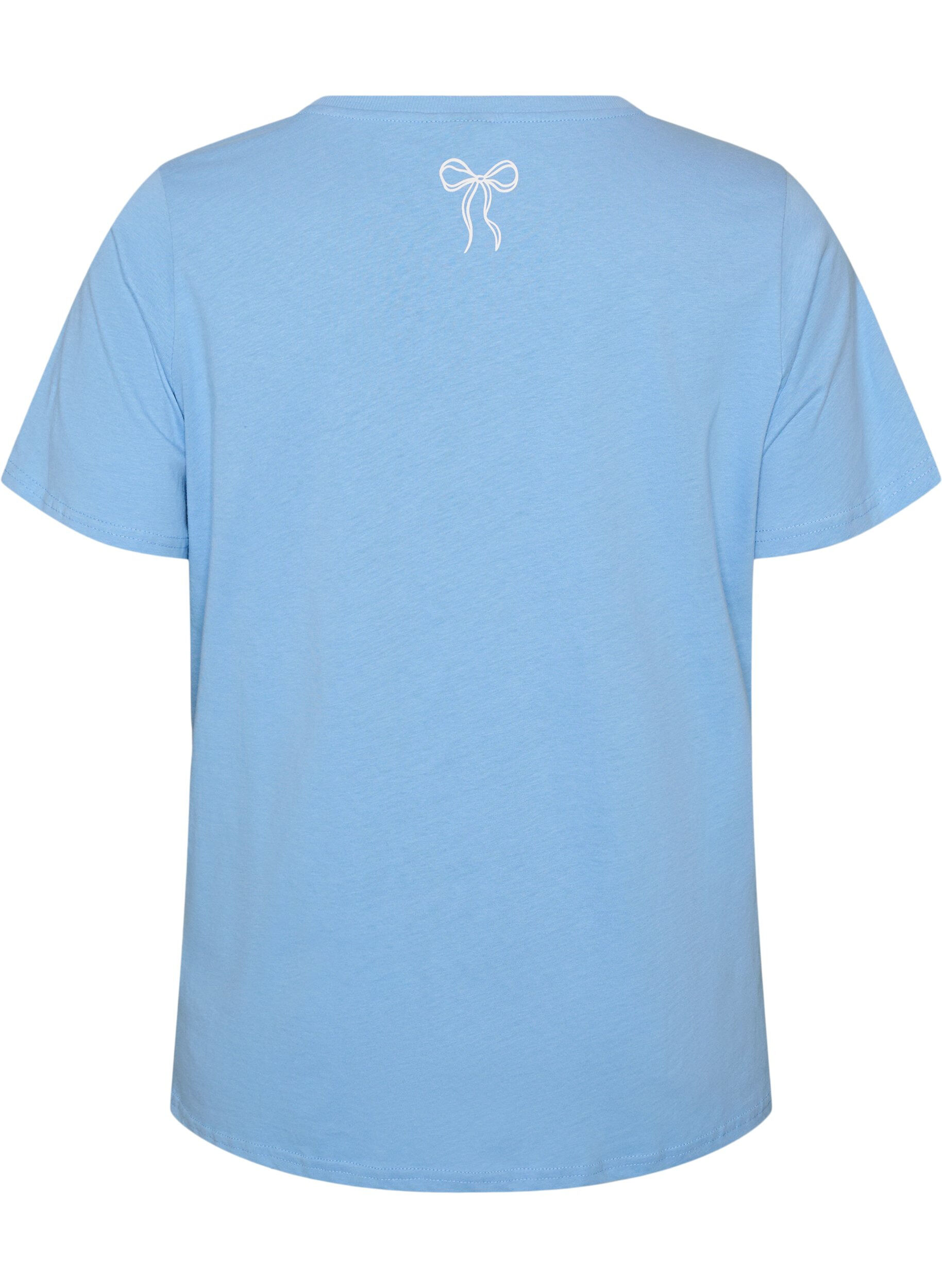 ZizziKatoenen T-shirt met V-hals en print aan de voorkant, Blauw, Packshot image number 1