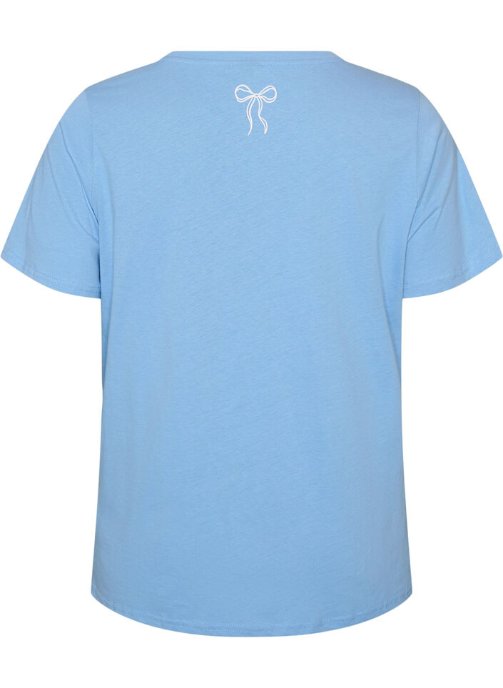 Katoenen T-shirt met V-hals en print aan de voorkant, Blauw, Packshot image number 1