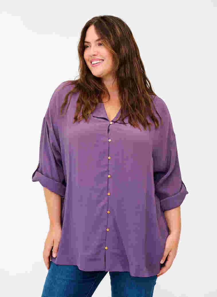 Viscose blouse met 3/4 mouwen, Vintage Violet, Model image number 0