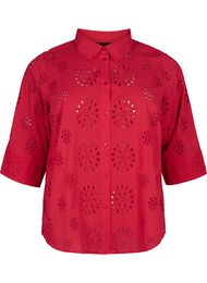 Shirtblouse met Engels borduurwerk en 3/4-mouwen, Tango Red