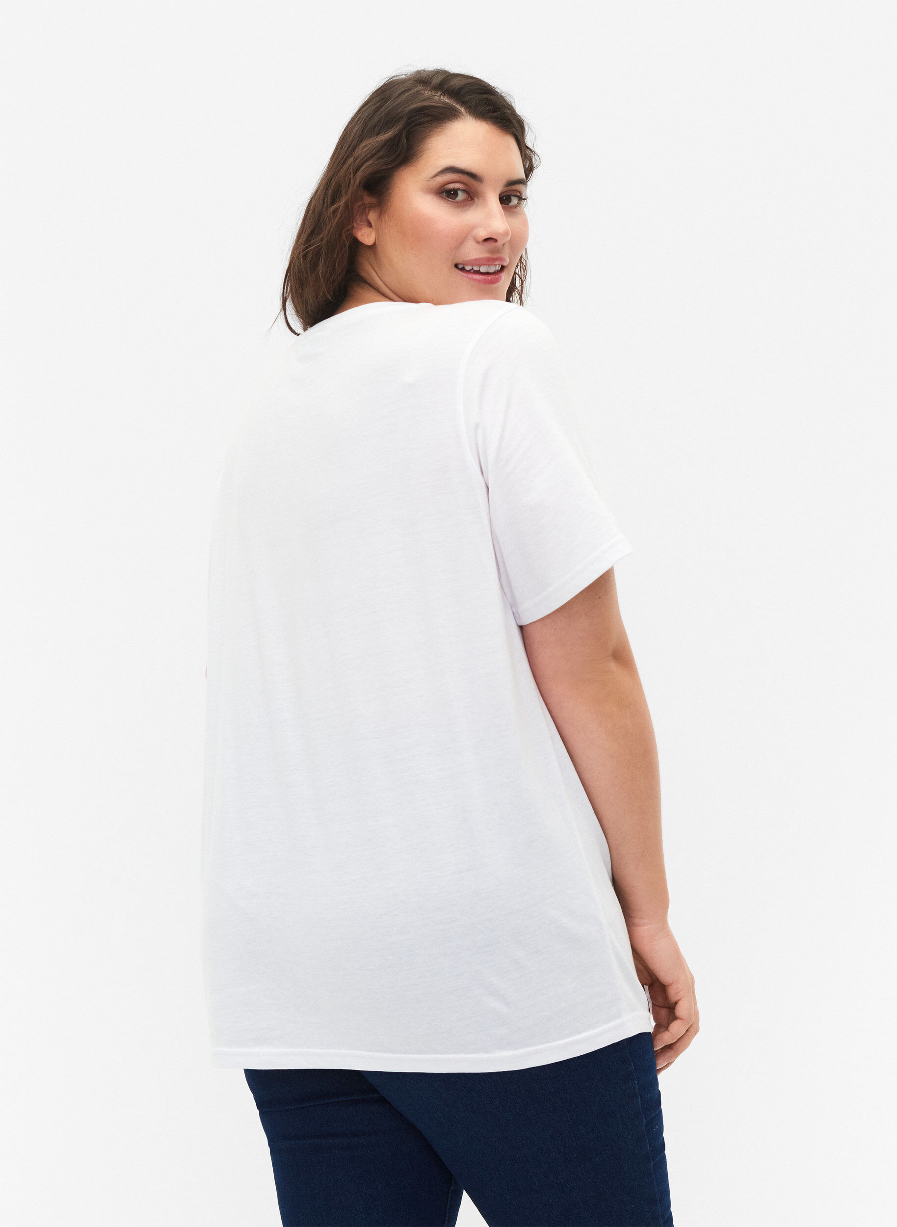 Zizzi FLASH - 2-pack T-shirts met ronde hals, White/Black, Model image number 1