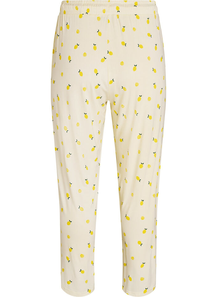 Pyjamabroek in zachte jersey met hoge taille en fruitprint, Geel, Packshot image number 1