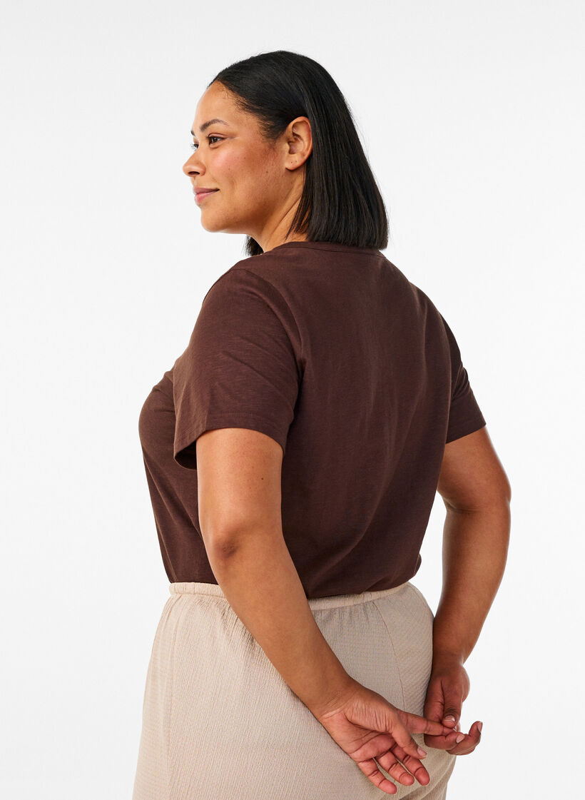 T-shirt met knoopdetail, Bruin, Model image number 2