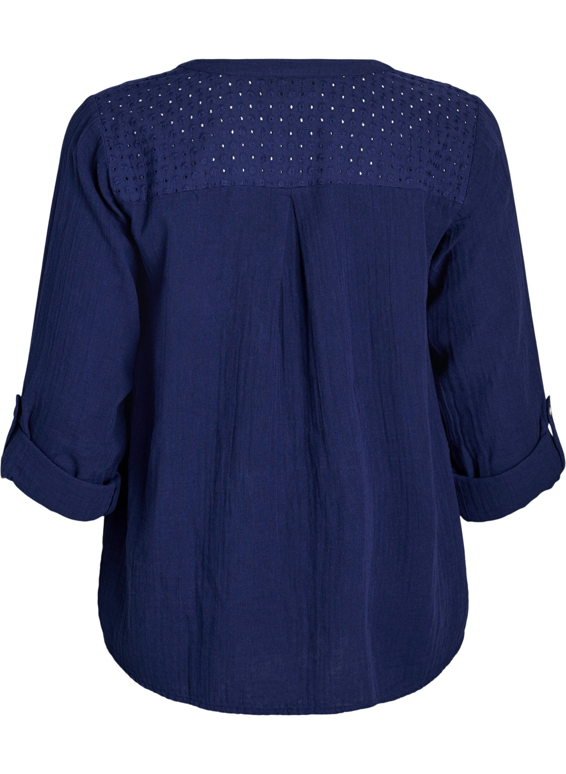 Zizzi Blouse in katoenen mousseline met broderie anglaise, Blauw, Packshot image number 1