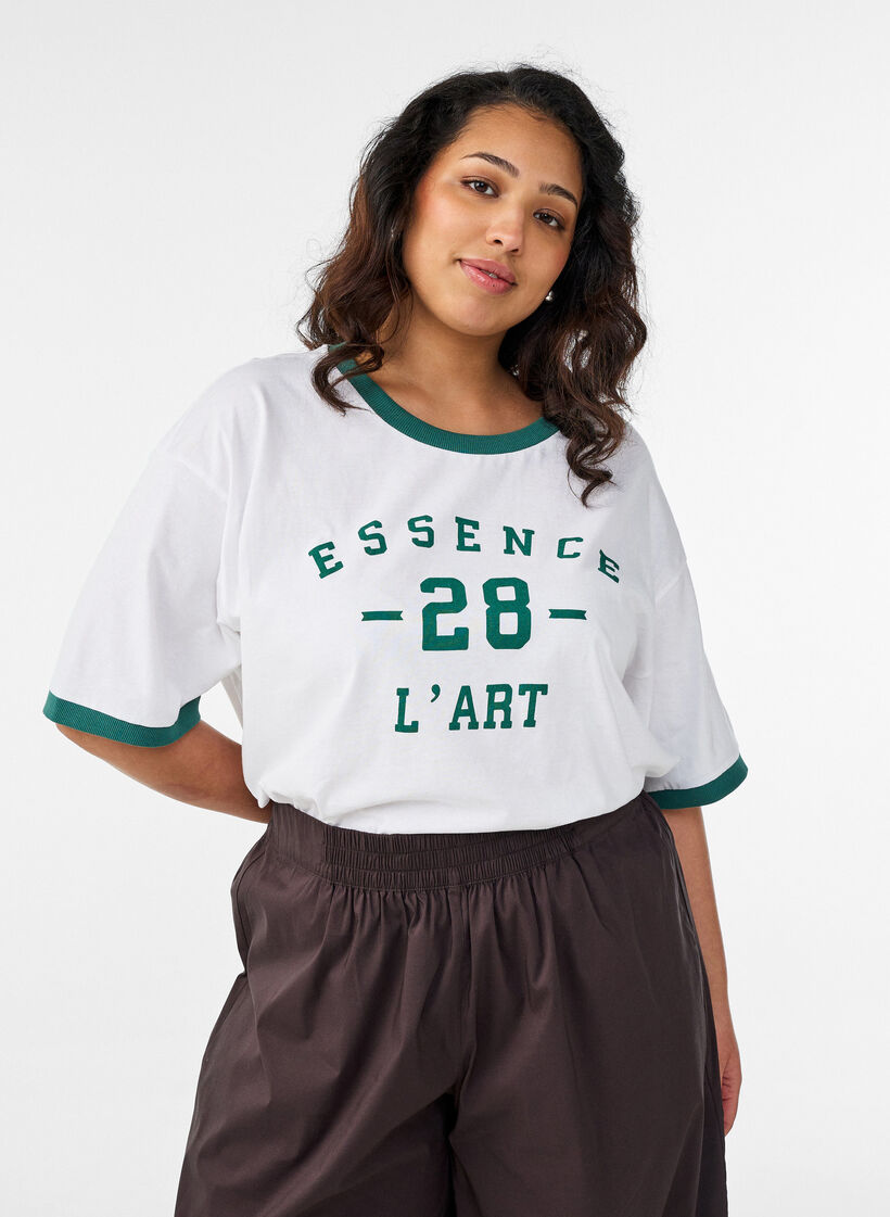 Katoenen T-shirt met tekstprint en boxy fit, Wit, Model image number 0