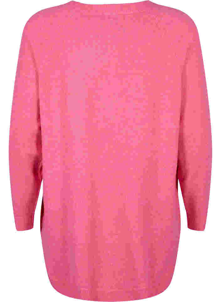 Gemêleerde gebreide blouse met knopen, Hot Pink White Mel., Packshot image number 1