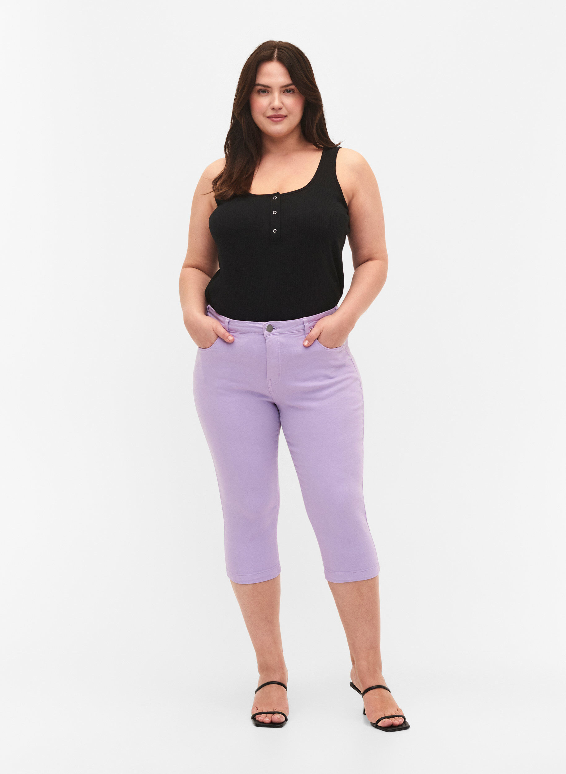 Zizzi Strakke Emily capri broek, Lavender, Model image number 0