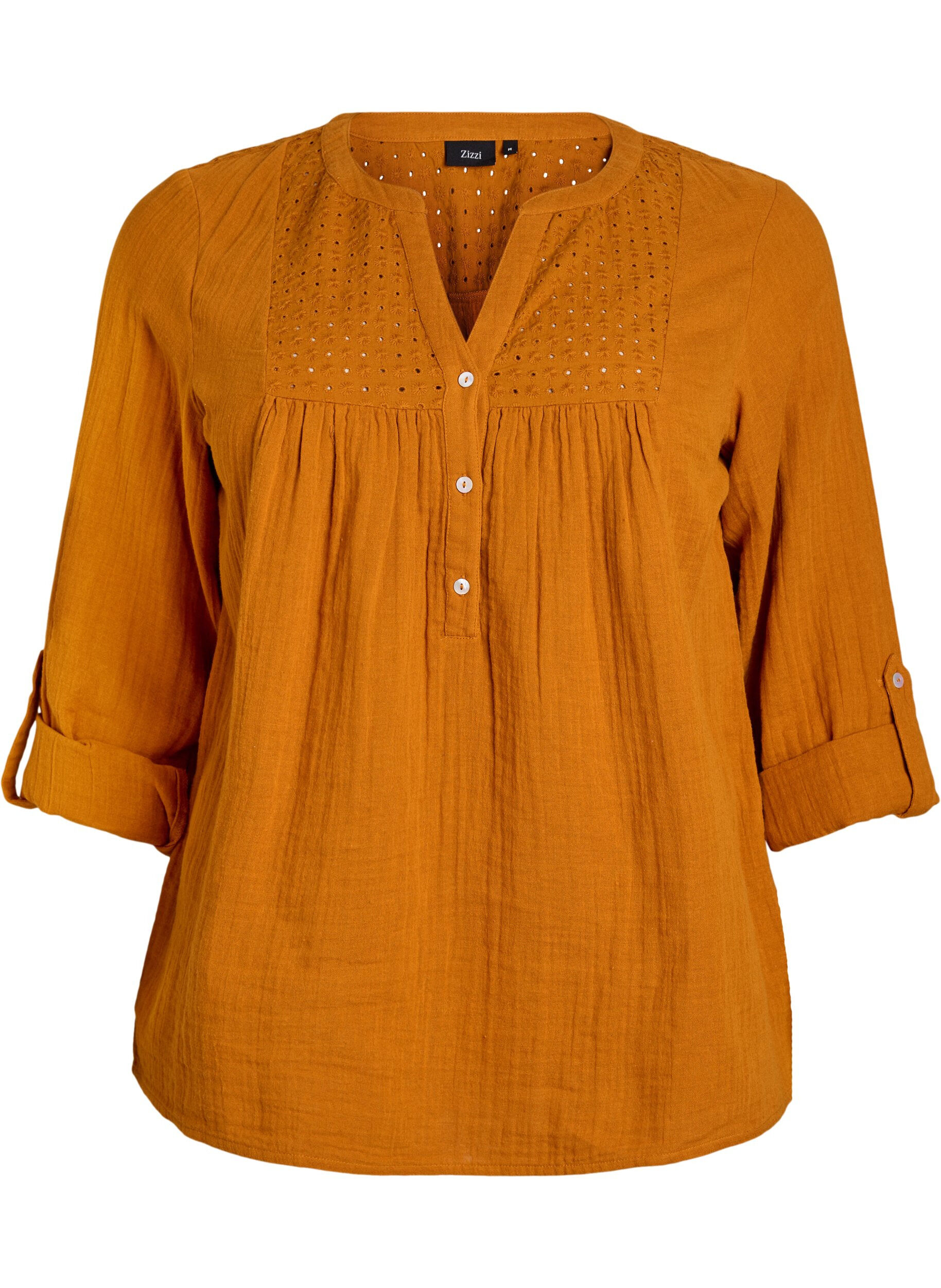 Zizzi Blouse in katoenen mousseline met broderie anglaise, Oranje, Packshot image number 0