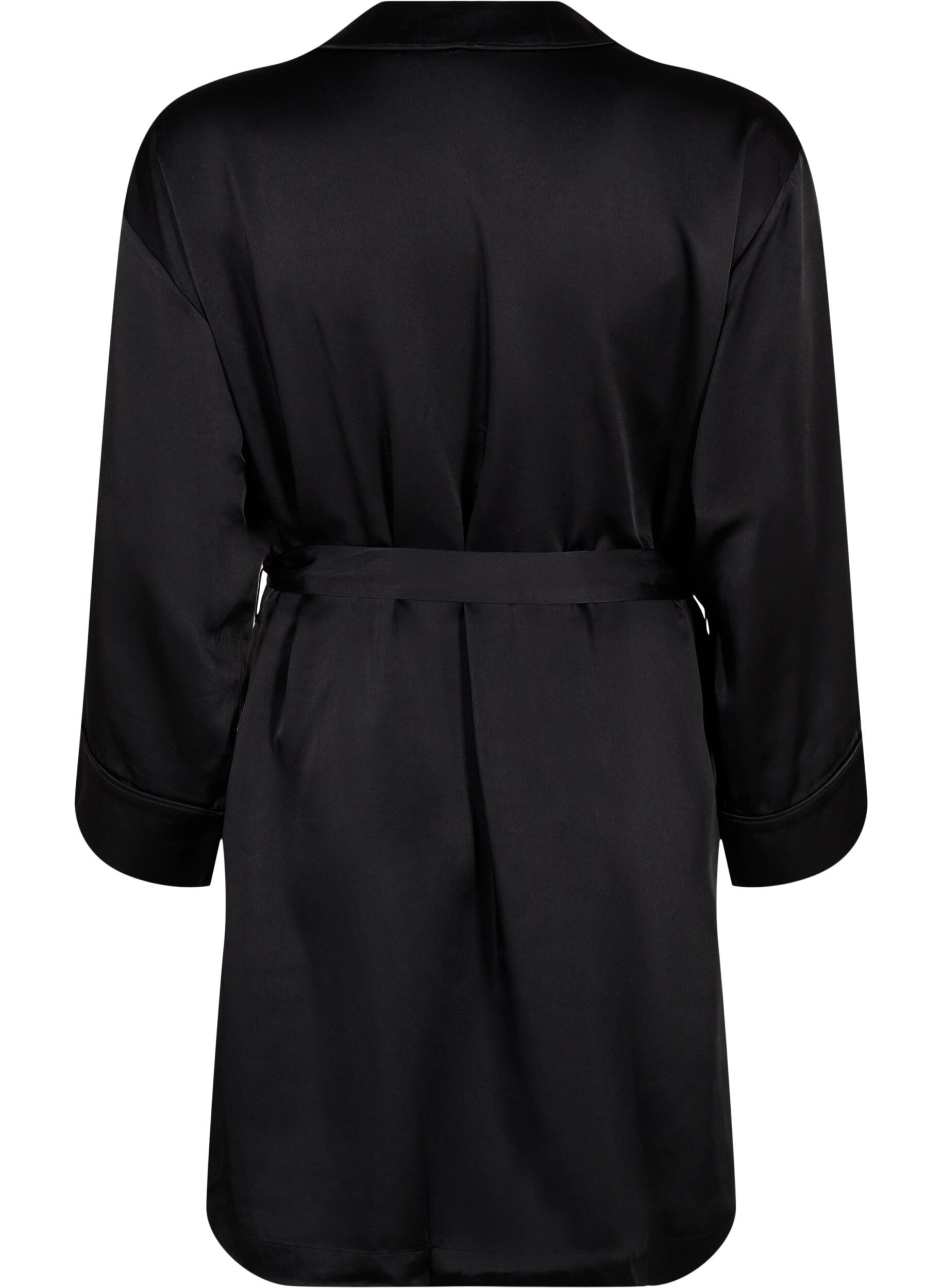 Zizzi Satijnen kimono met riem, Black, Packshot image number 1