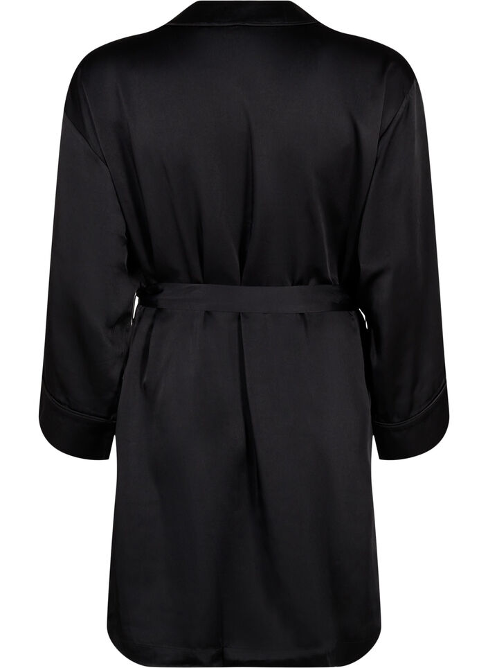 Satijnen kimono met riem, Black, Packshot image number 1