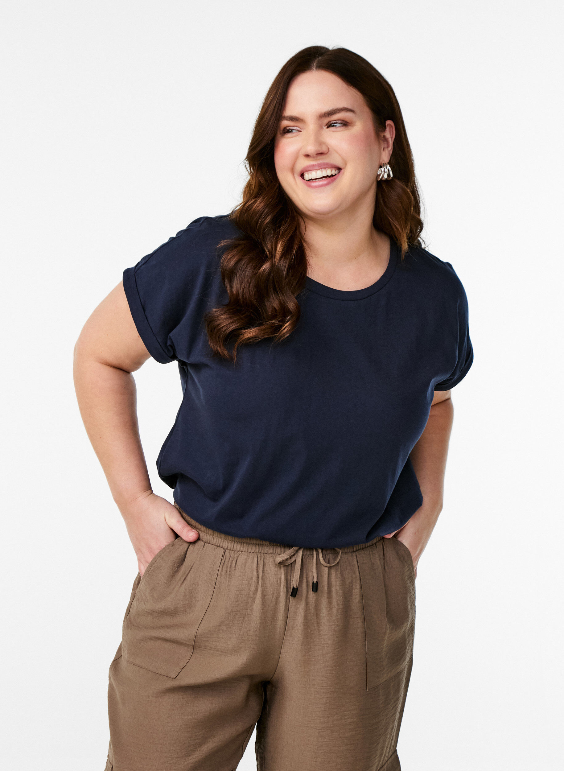 T-shirt met korte mouwen van katoenmix, Blauw, Model