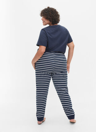 Pyjama broek in katoen, Navy Blazer Stripe , Model image number 0