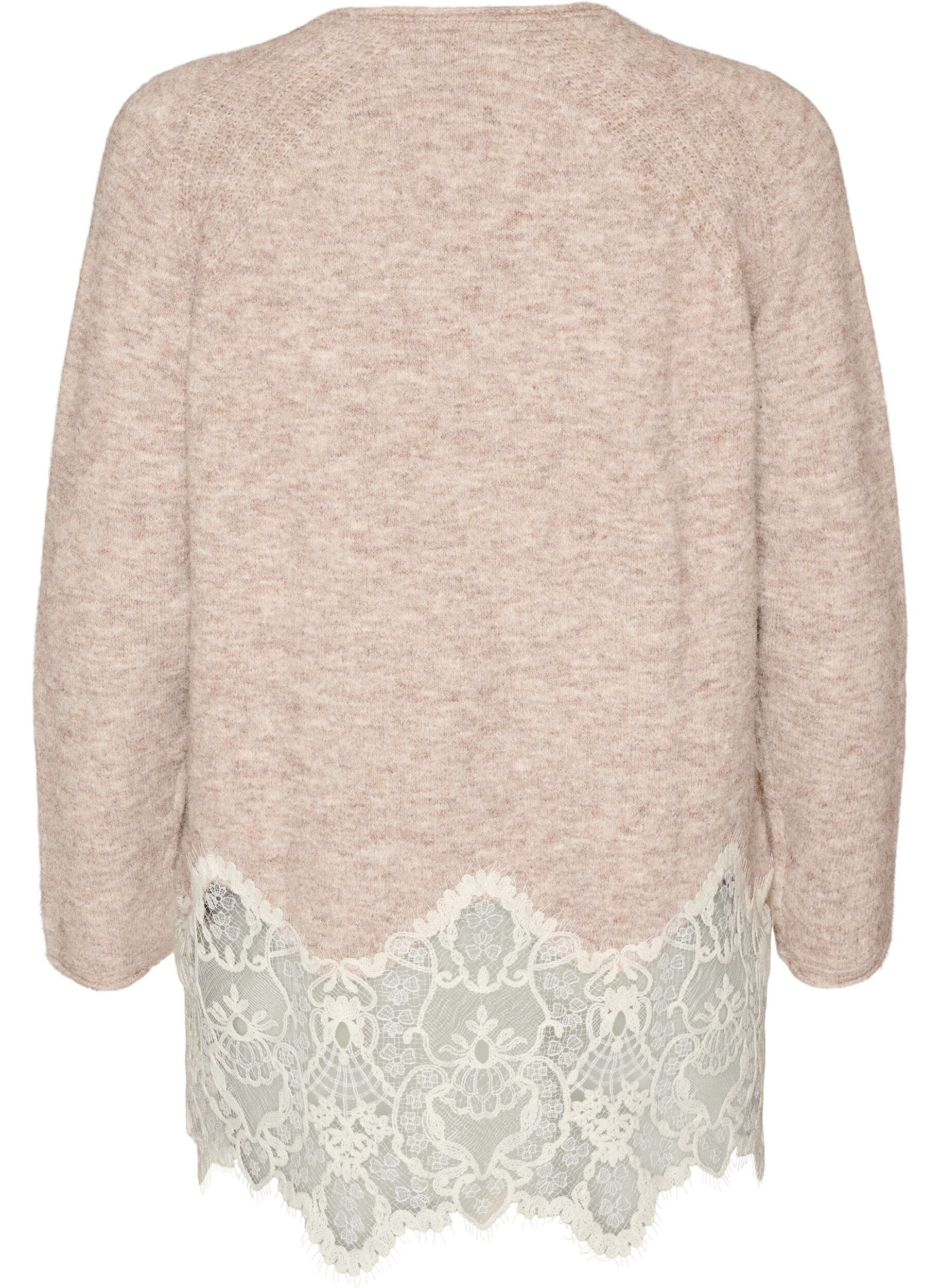 ZizziGebreide blouse met raglanmouwen en een brede kanten rand, Beige, Packshot image number 1