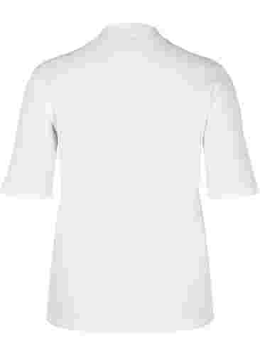 Katoenen top met hoge hals en 2/4 mouwen, Bright White, Packshot image number 1