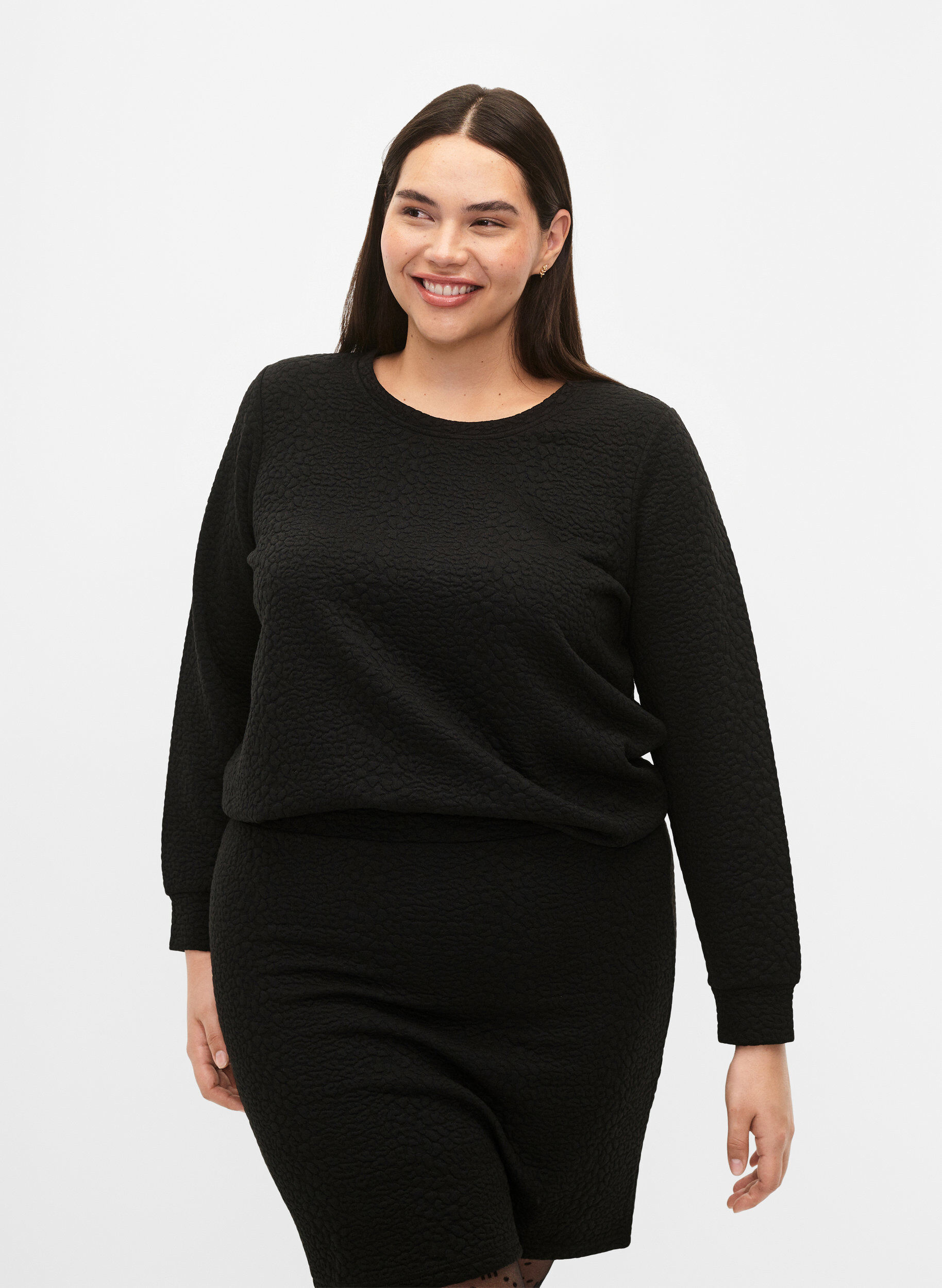Zizzi Effen blouse met textuur, Black, Model image number 0