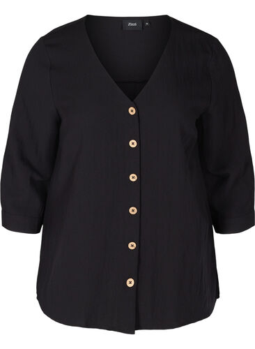 Viscose blouse met knopen en v-hals, Black, Packshot image number 0
